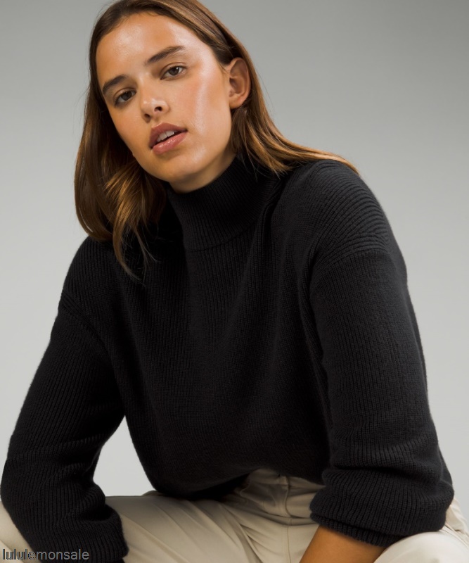 Lululemon Damen DELULU487 | Lululemon Deutschland Schwarzer Gerippter Rollkragenpullover Aus Einer Merinowollmischung